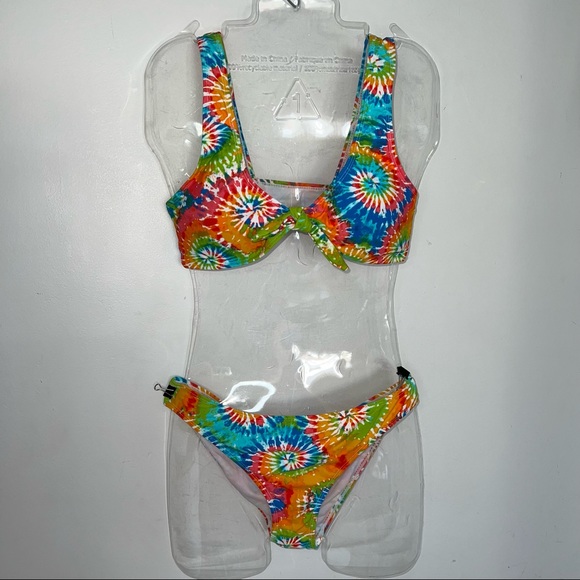 NEW Cabana Del Sol Rainbow Tie Dye Matching Bikini Set Size Large - Picture 1 of 7